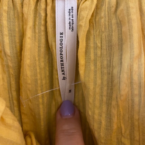 Anthropologie yellow gold off the shoulder, flowy free, button front dress 3X - Picture 6 of 6
